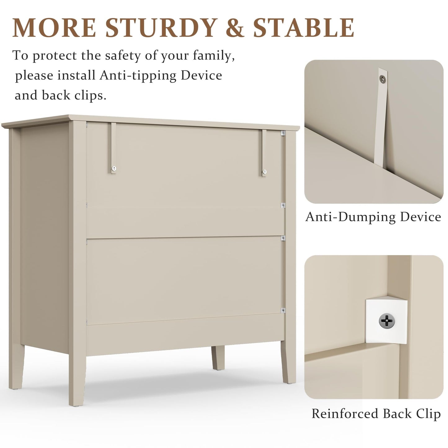 Mayincolor Large Fluted 3 Drawer Dresser, Wide Chest of Drawers with Modern Nightstand Cabinet Wood Dresser with Spacious Storage for Bedroom, Hallway, Living Room, Entryway, Beige
