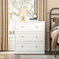 May in Color White 3 Drawer Dresser, Modern Chest of Drawers with Gold Dresser Knobs, Wood Dresser for Bedroom, Hallway, Entryway, Closets, Living Room