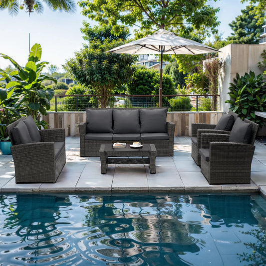 5 Piece Outdoor Patio Furniture Sets, Wicker Conversation Set for Porch Deck,Rattan Sofa Chair with Cushion