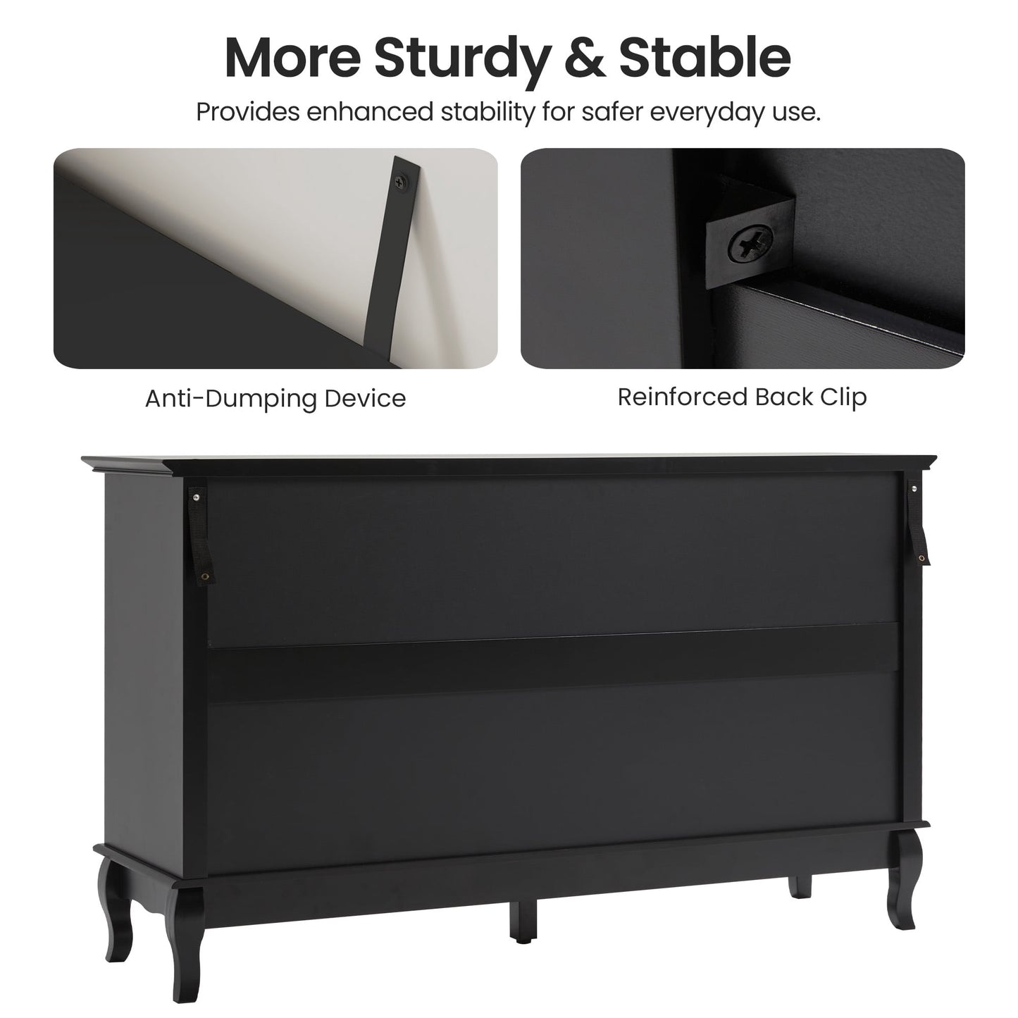 Heynemo 7 Drawer Dresser for Bedroom, Chest of Drawers with Solid Wood Legs and Painted Surface, Black
