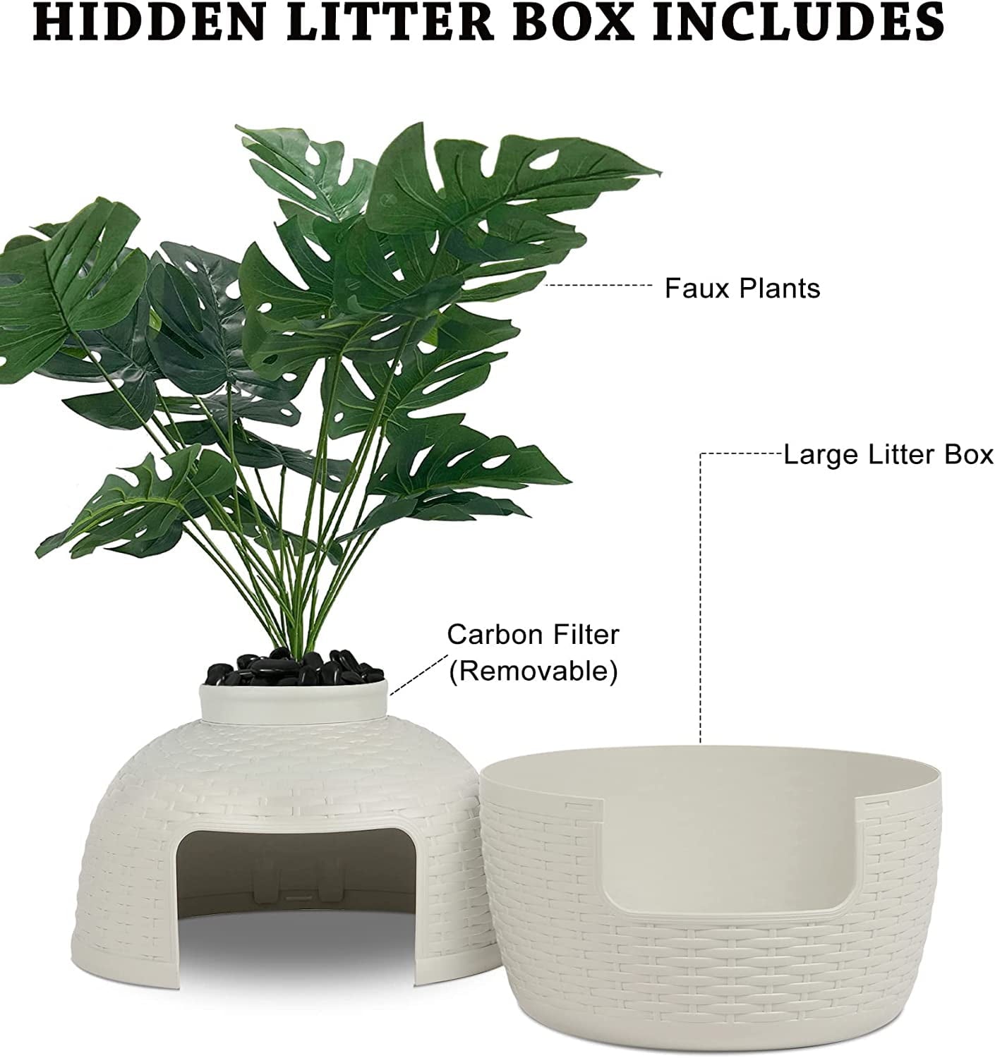 Superjoe Plastic Hidden Cat Litter Box with Decorative Planter,Gray