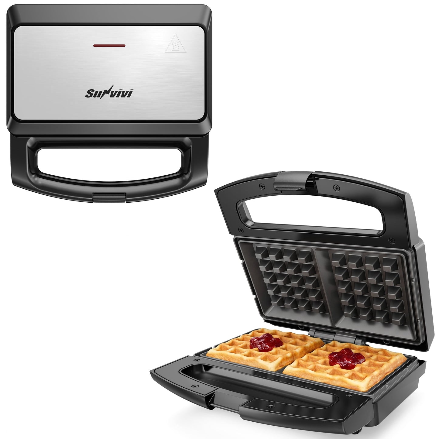 Heynemo Electric Belgian Waffle Maker, 2 Slices Waffle Iron, Nonstick Plates, Indicator Light, Cool Touch Handle, Vertical Storage, Easy to Clean, Silver