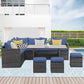 Superjoe 7 Pieces Outdoor Patio Furniture Set with Ottoman, Blue