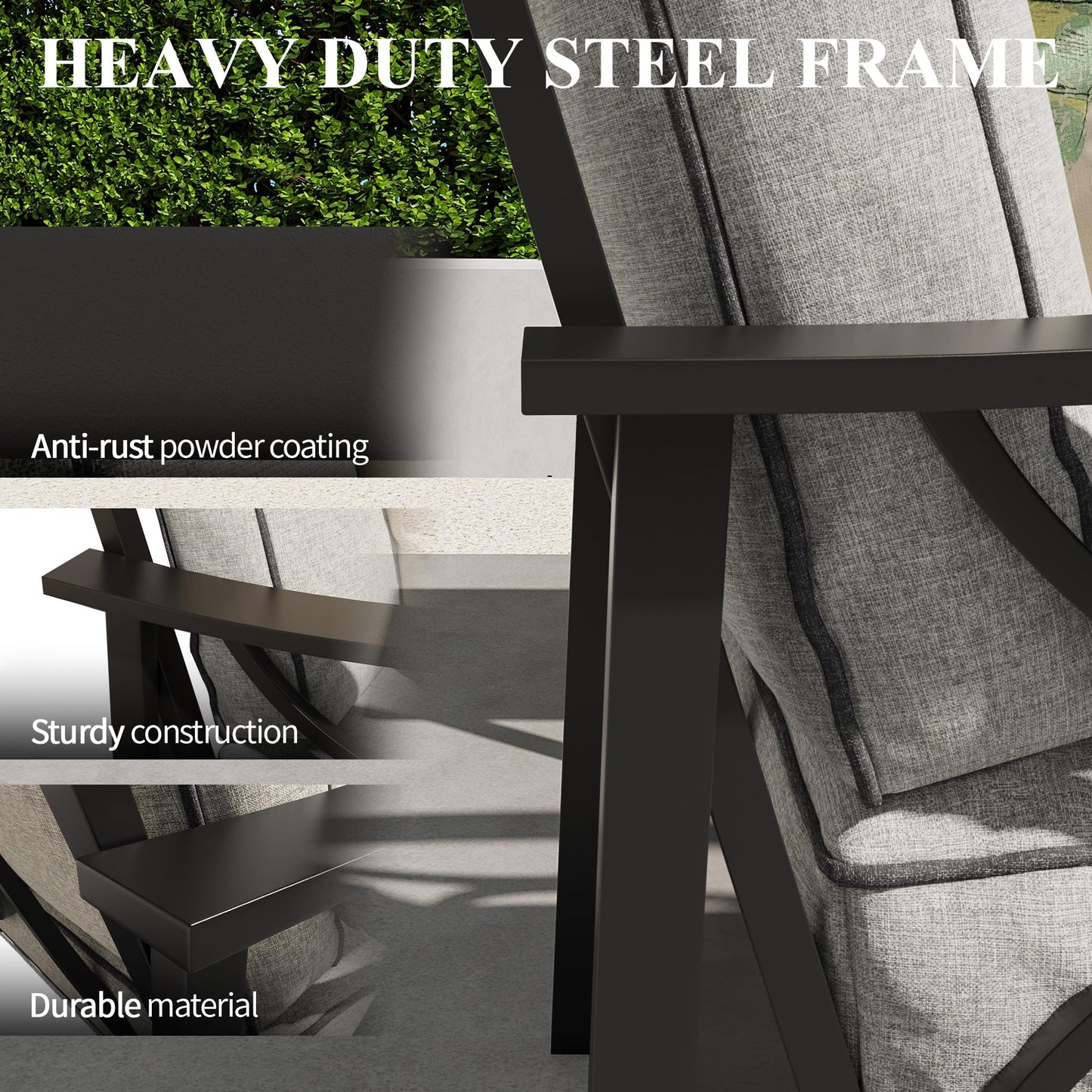 Heynemo Outdoor Patio Furniture Set, 2 Piece Patio Conversation Set, Metal Furniture Set with 3 seat Sofa for Porch Backyard, Black Metal Chair with Gray Cushions