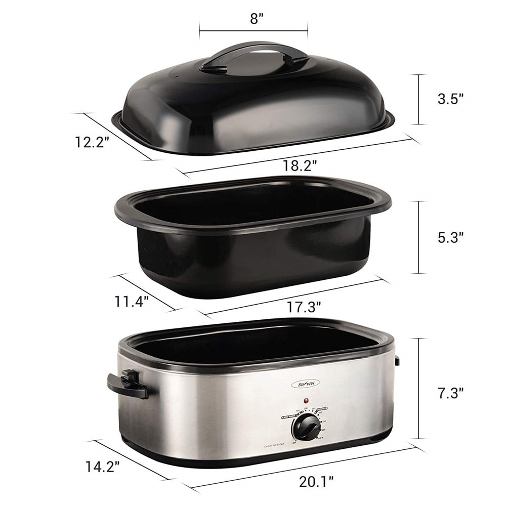 Superjoe 18 Quart Roaster Oven with Self-Basting Lid, Turkey Roaster Oven with Removable Insert Pot, Stainless Steel Silver-1