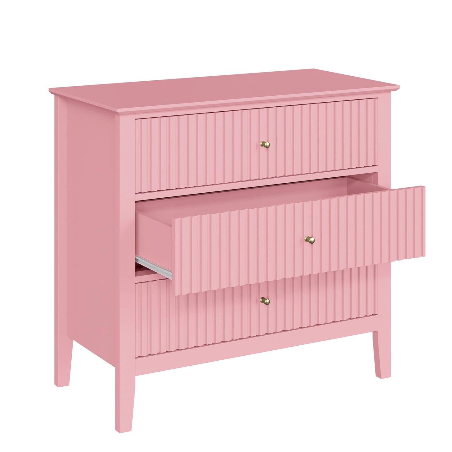 Heynemo 30" Large Dresser with 3 Drawers, Pink Modern Wood Nightstand with Ball Bearing Slides, Wide Storage Chest for Bedroom, Living Room, Entryway or Office