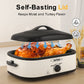 Sunvivi 14 Quart Electric Roaster with Self-Basting Lid, Removable Pan and Rack, Stainless Steel, White