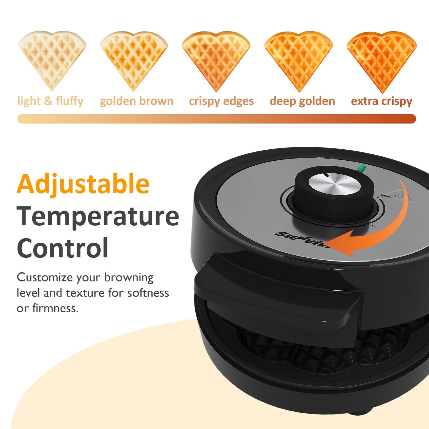 Sunvivi 5 Heart-Shaped Waffle Maker with Adjustable Temp