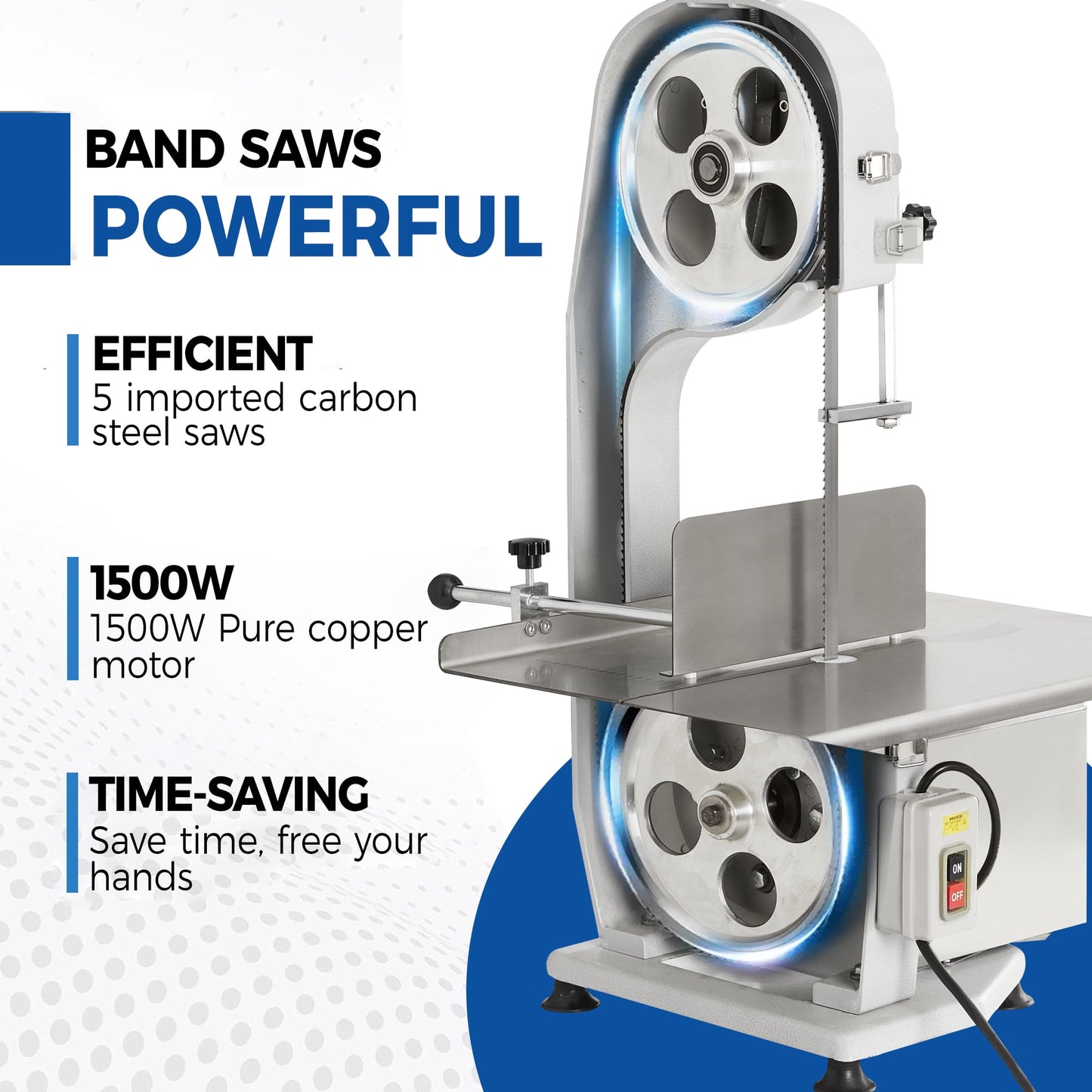 Sunvivi 1500W Electric Meat Saw, Bone Cutting Bandsaw with 5 Blades, Adjustable Thickness for Beef, Pork, Chicken, Fish