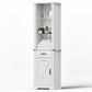 Royalcraft 75'' Tall Storage Cabinet with LED Light, Farmhouse Pantry Cabinet with Tempered Glass Adjustable Shelves & Barn Door, Freestanding Linen Tower for Bathroom, Living Room, Kitchen, White