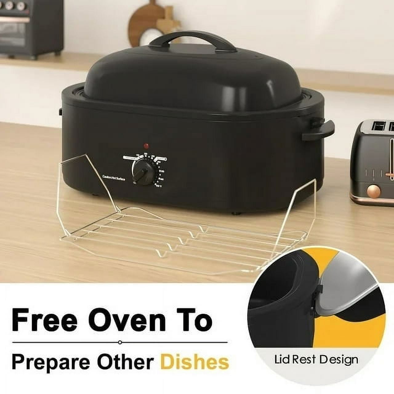 Superjoe 18 QT Electric Roaster Oven, Stainless Steel Roaster Pan for Turkey with Removable Insert Pot, Black