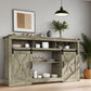 May in Color TV Stand Farmhouse 34 Inch Tall for 65 Inch TV with Sliding Bar Door, Light Grey