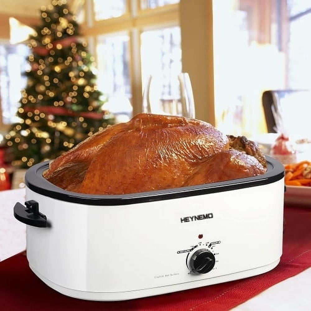 CozyHom 24 QT Electric Stainless Steel Turkey Roaster Oven, Self-Basting Lid Removable Insert Pot Perfect for Gathering and Dining, White