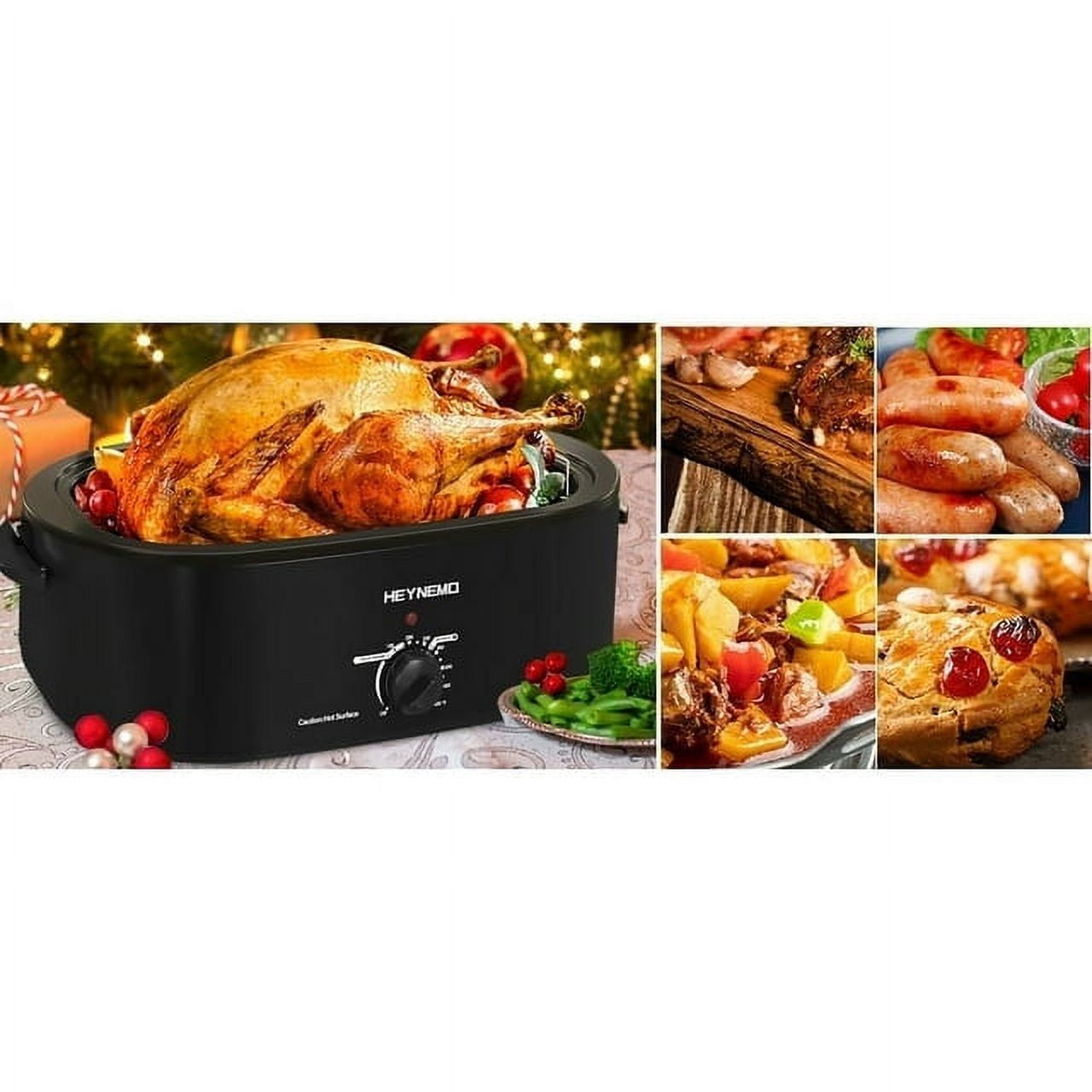 24 Quart Electric Roaster Oven, Stainless Steel Buffet Turkey Roaster Oven with Self-Basting Lid Removable Pan, Black