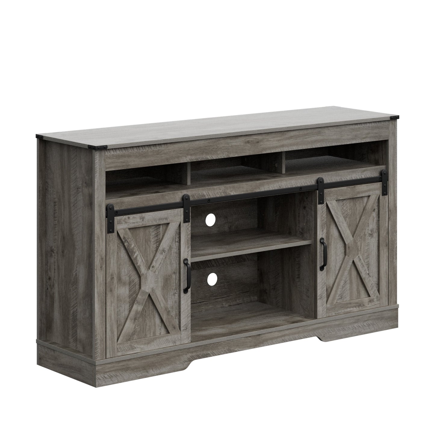 Heynemo Farmhouse TV Stand for TVs up to 70", Modern Entertainment Center with Sliding Barn Doors, Media Console Storage Cabinet for Living Room Bedroom, Light Grey