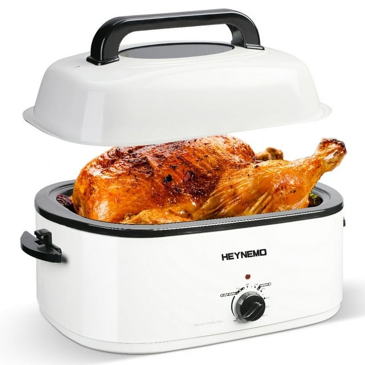 24 Quart Electric Roaster Oven Stainless Steel Roaster Pan With Self-Basting Lid Removable Insert Pot, White