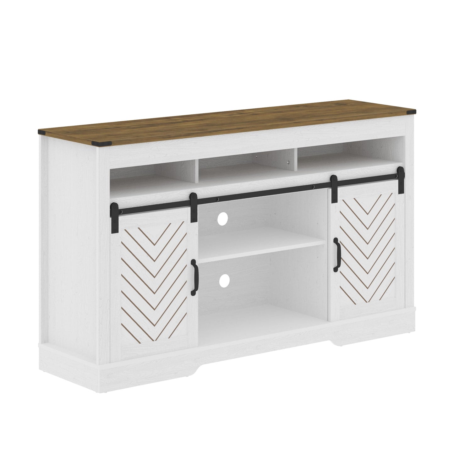 Heynemo TV Stand for TVs up to 70", 34" Tall Entertainment Center w/Sliding Doors, Modern Wood Media Console Storage Cabinet for Living Room Bedroom, Wood-Tone and White