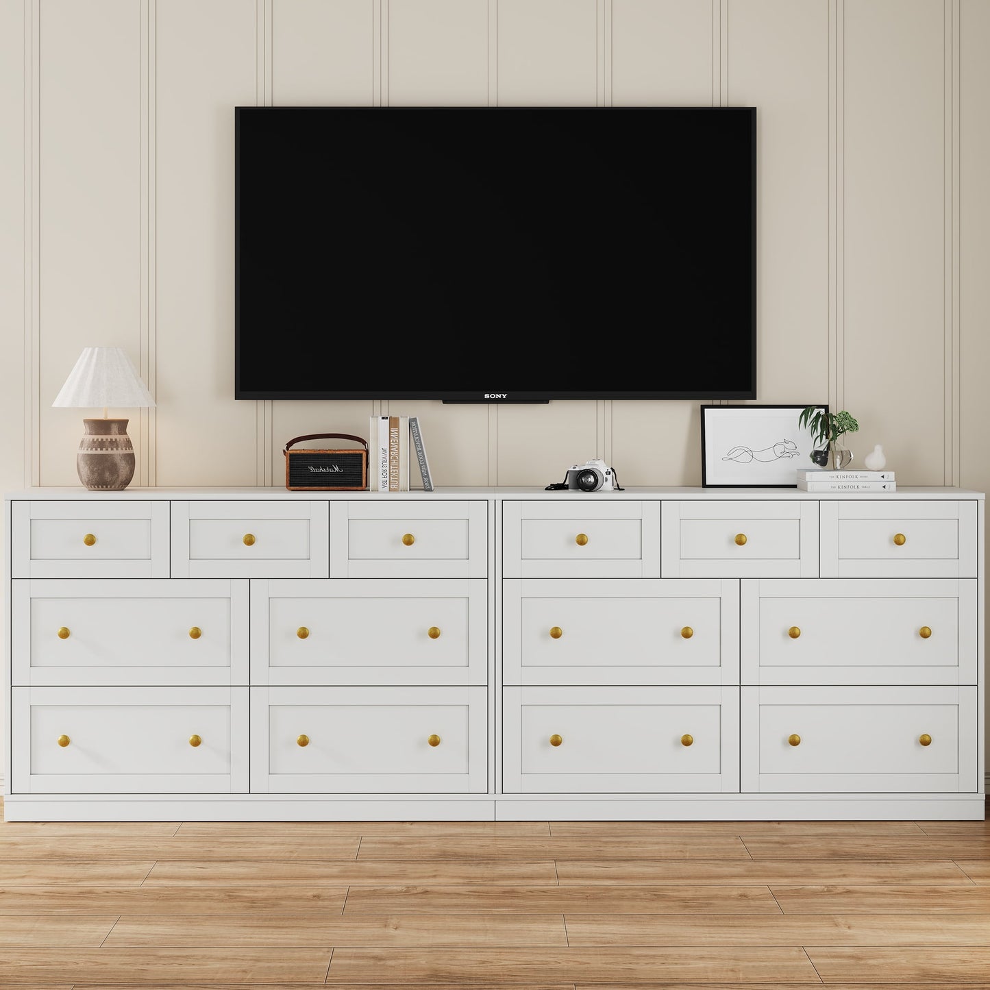 May in Color Dresser for Bedroom with 7 Drawers, Wood Drawer Organizer for Bedroom, Living Room, Hallway, White