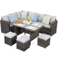 Heynemo 7 Pcs Outdoor Wicker Dining Set Patio Set with Table and Ottoman, Steel Frame, Gray