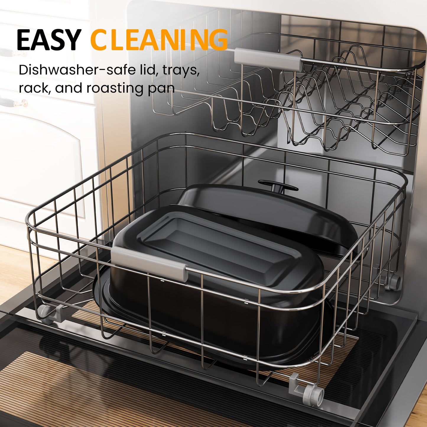 20 QT Electric Roaster Oven with 3 Compartments and Self-Basting Lid, Turkey Roaster Oven with 150-450¡ãF Temperature Control, Removable Pan & Rack, Blue