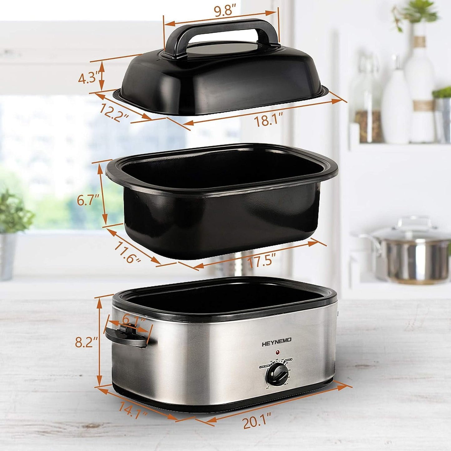 Superjoe 24 Quart Electric Roaster Oven, Stainless Steel Turkey Roaster Oven Buffet with Self-Basting Lid Removable Pan, Silver