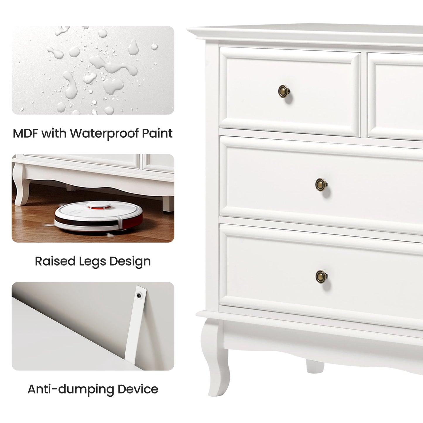 May in Color 7 Drawer Dresser with Solid Wood Legs for Bedroom, Living Room, Hallway