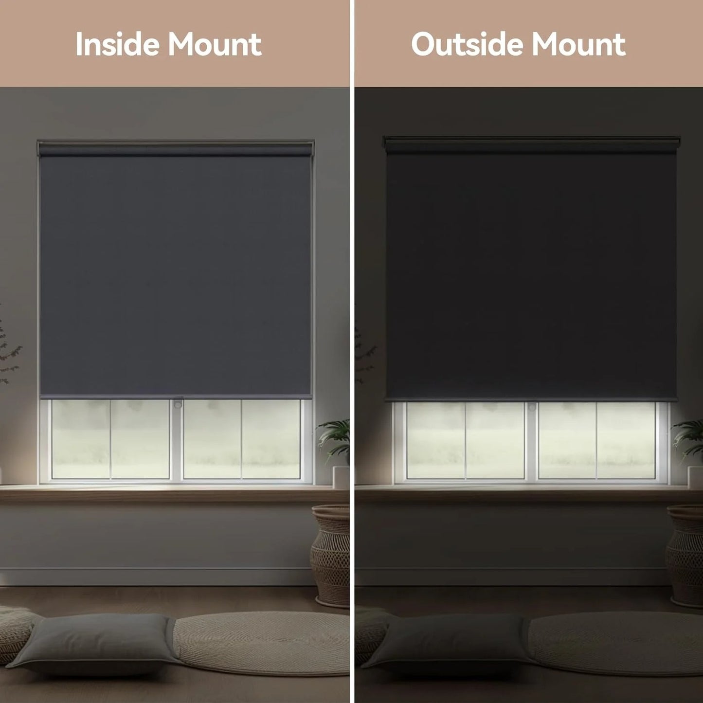 CozyHom 100% Blackout Roller Window Shades, Free-Stop Pull Down Shades for Windows with Thermal Insulated Waterproof Fabric, Roller Blinds for Indoor Windows, Office, Home