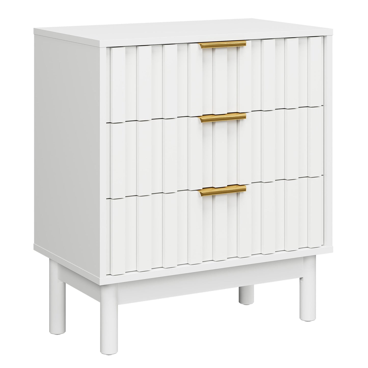 May in Color Fluted 3 Drawer Dresser Set of 2, Wood Closet Organizer for Bedroom, Living Room, Entryway, White