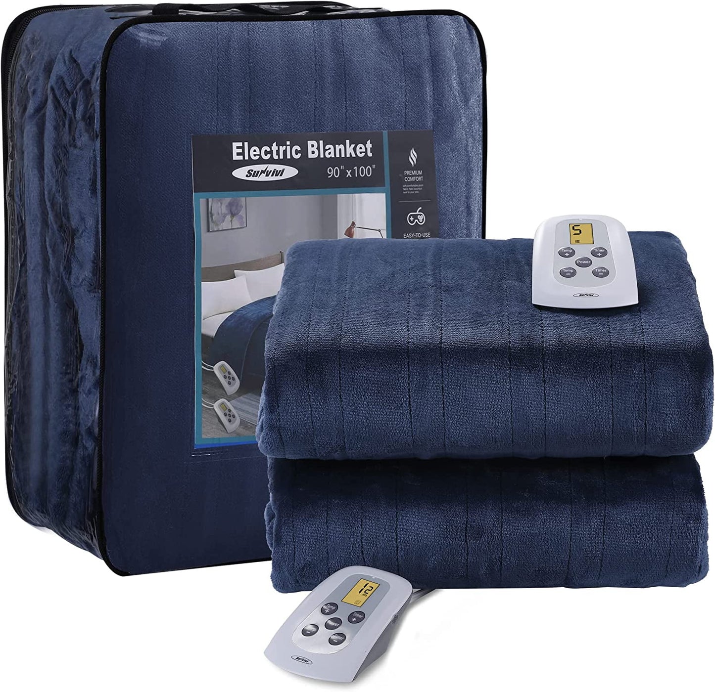 Sunvivi Blue Polyester Electric Blanket, King