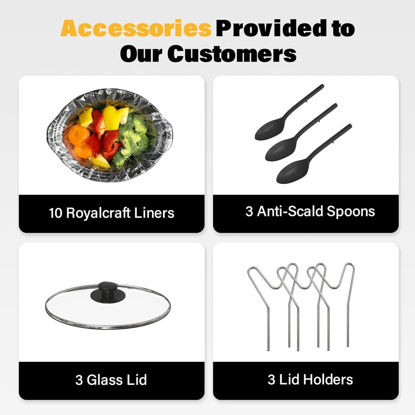 Sunvivi Slow Cooker with 10 Cooking Liners for Parties with 3 Spoons, Lid Rests, Total 4.5QT, Silver