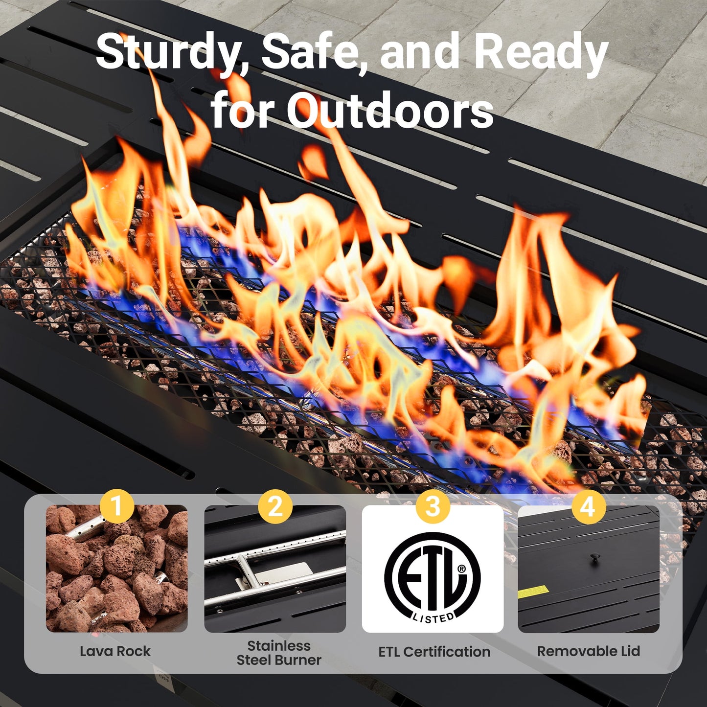Heynemo 30" Outdoor propane fire pit table with Lid & Lava Rocks, 2in1 50,000 BTU Outdoor Gas Fire Pit Table with Waterproof Cover