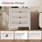 RoyalCraft White Dresser for Bedroom, Boho Tall Dresser with 3 Rattan Decorated Drawers, Modern Wood Chest of Drawers for Closet, Living Room, Hallway, Entryway