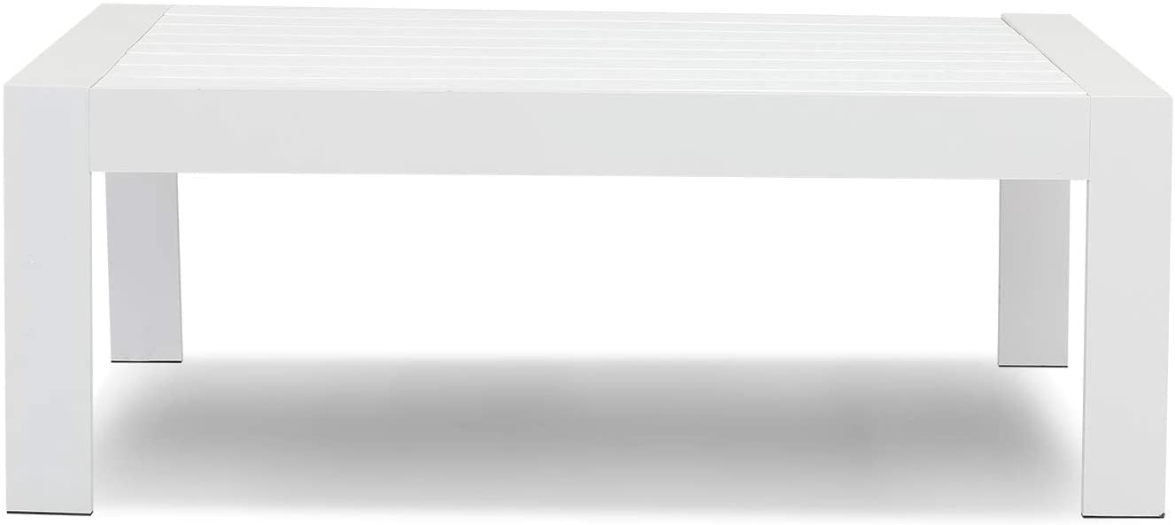 Superjoe Outside Patio Aluminum Coffee Table, Outdoor End Table with Aluminum Frame, Modern All-Weather Metal Rectangle Table Garden Furniture, White
