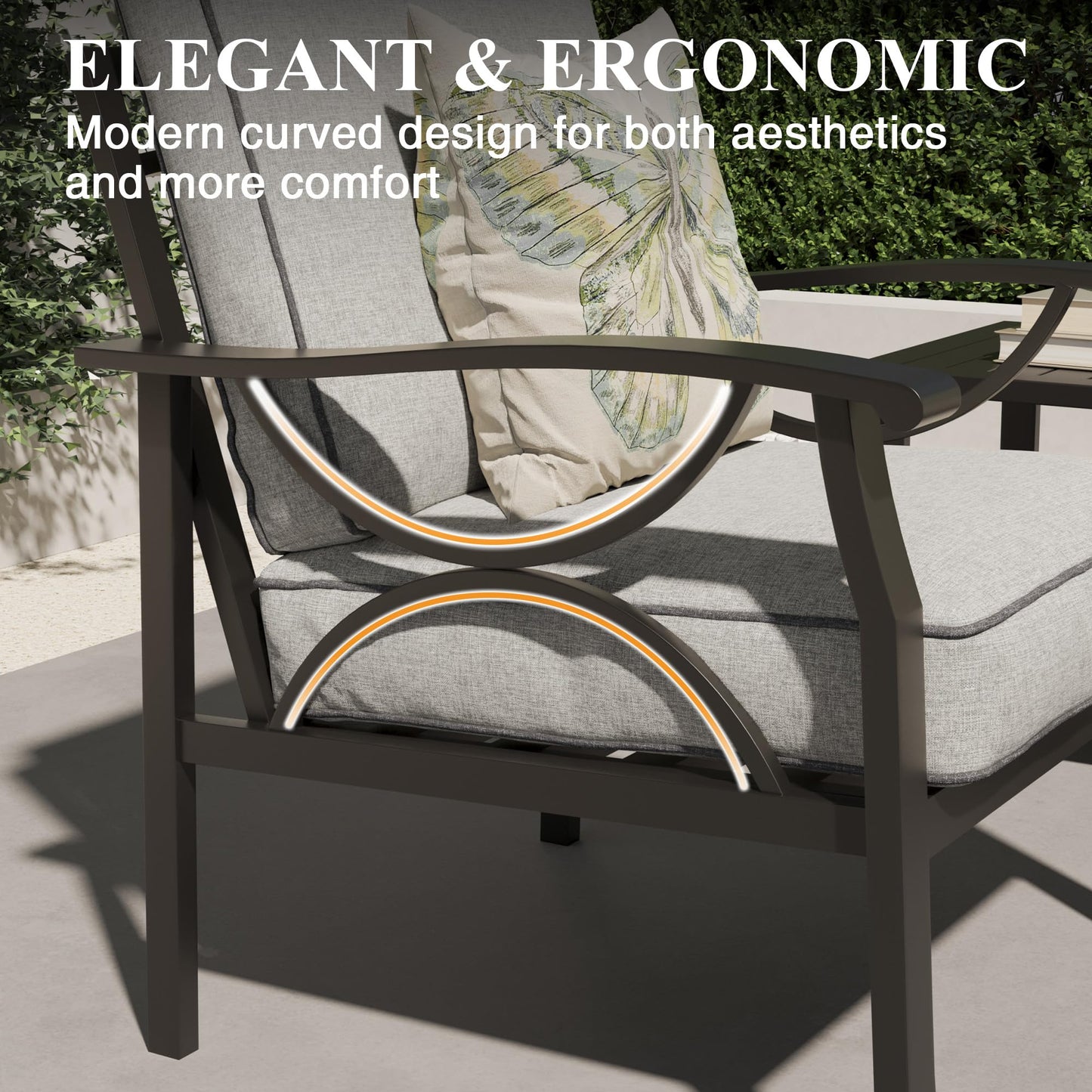 Heynemo Outdoor Patio Furniture Set, 2 Piece Patio Conversation Set, Metal Furniture Set with 3 seat Sofa for Porch Backyard, Black Metal Chair with Gray Cushions