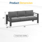 ROYALCRAFT Patio Furniture Metal Sofa, Metal Outdoor Chairs with Upgraded Cushions, All-weather Outdoor 3 Seats Sofa Couch for Balcony, Garden, Deck, Backyard, Grey