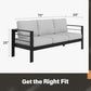 Mayincolor Patio Furniture Aluminum Sofa, All-Weather Outdoor 3 Seats Couch, Gray Metal Chair with Dark Grey Cushions