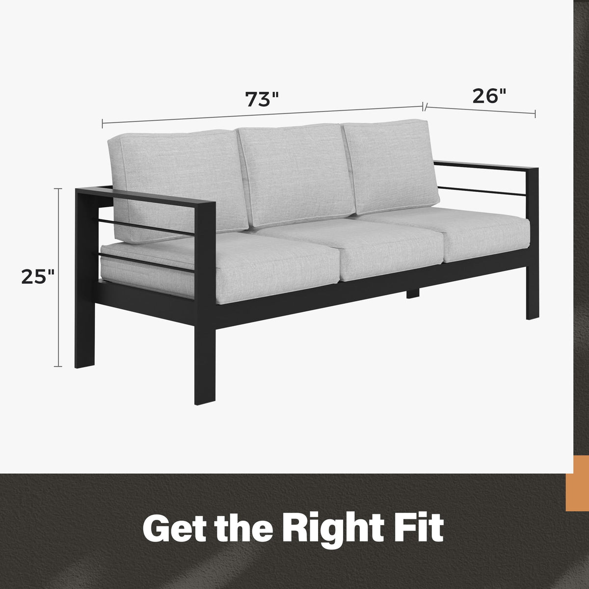 Mayincolor Patio Furniture Aluminum Sofa, All-Weather Outdoor 3 Seats Couch, Gray Metal Chair with Dark Grey Cushions