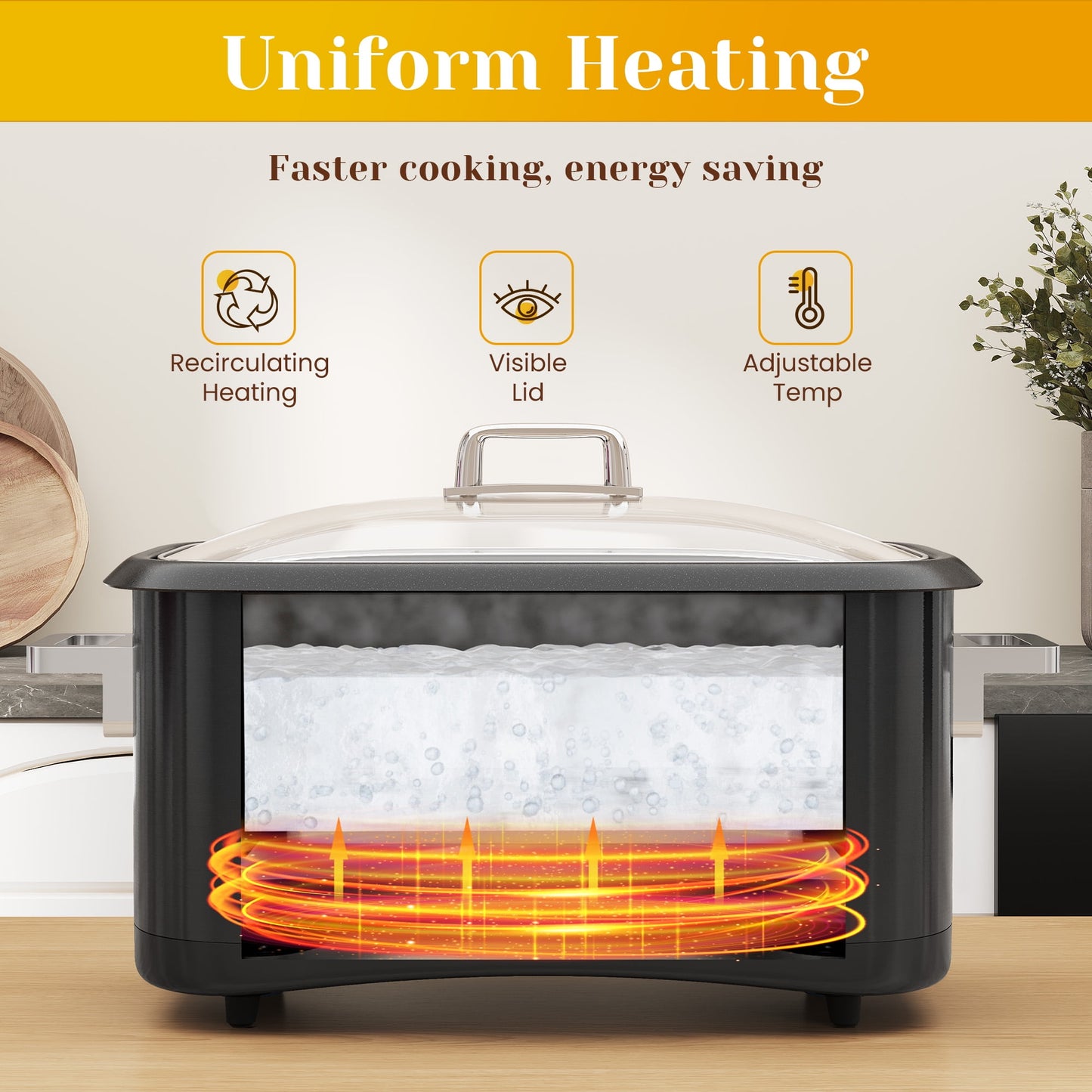 Heynemo 8QT 12-in-1 Programmable Slow Cooker, Multi-Cooker with Timer, Temperature Control, Removable Non-Stick Pot & Dishwasher-Safe Glass Lid, Black