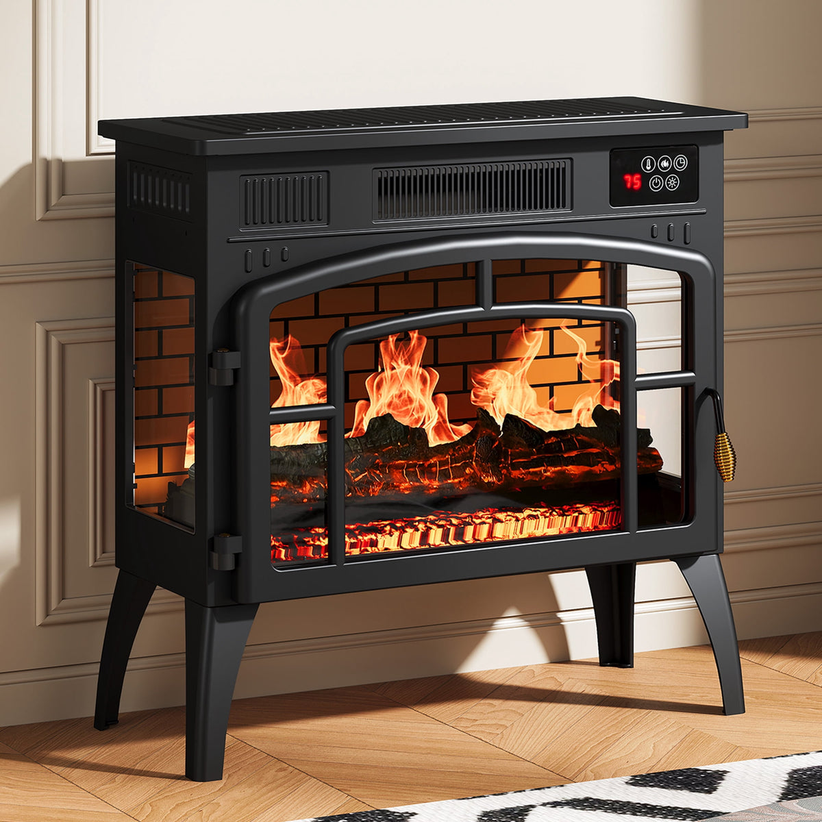 Heynemo A Practical Portable Fireplace ¨C 1500W Freestanding Infrared Electric Fireplaces Heater with 3D Flame Effect & Remote Control