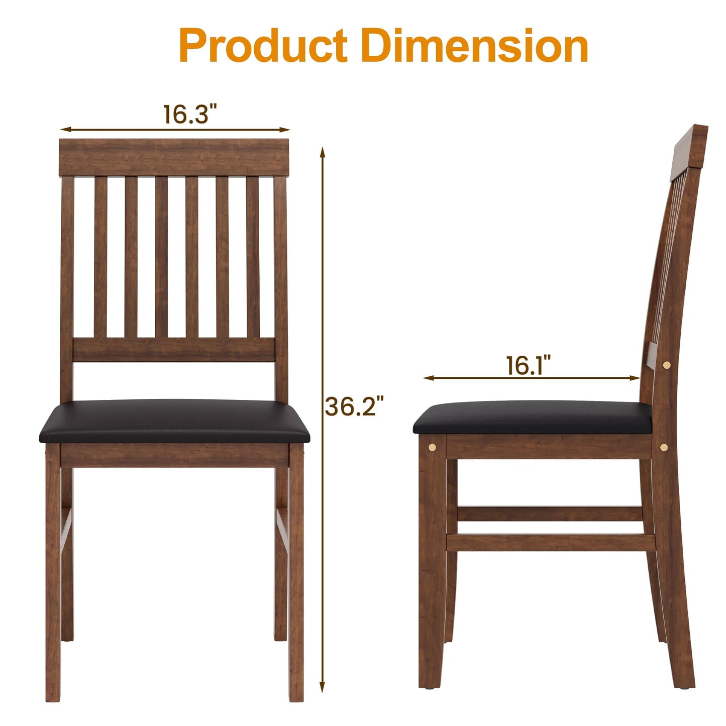 May in Color Wooden Dining Chairs Set of 6, Modern Dining Chairs with Rubberwood Legs, 350LBS Capacity, Leather Side Seat for Kitchen, Dining Room, Living Room, Home Office, Terrace, Courtyard, Brown