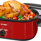 Superjoe 24 Quart Roaster Oven with Self-Basting Lid, Electric Turkey Roaster with Thaw & Warm Function, Adjustable Temperature Roaster With Removable Pan & Rack, Stainless Steel, Red