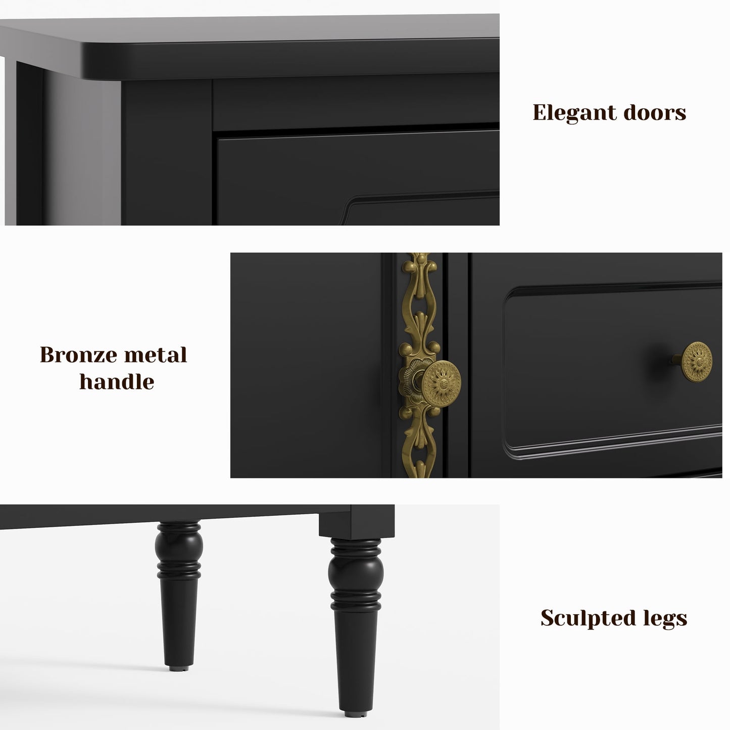 Heynemo Storage Cabinet with 2 Doors & 3 Drawers, Sideboard Cabinet with Adjustable Shelves, Ideal for Entryway, Living Room, Dining Room, Black