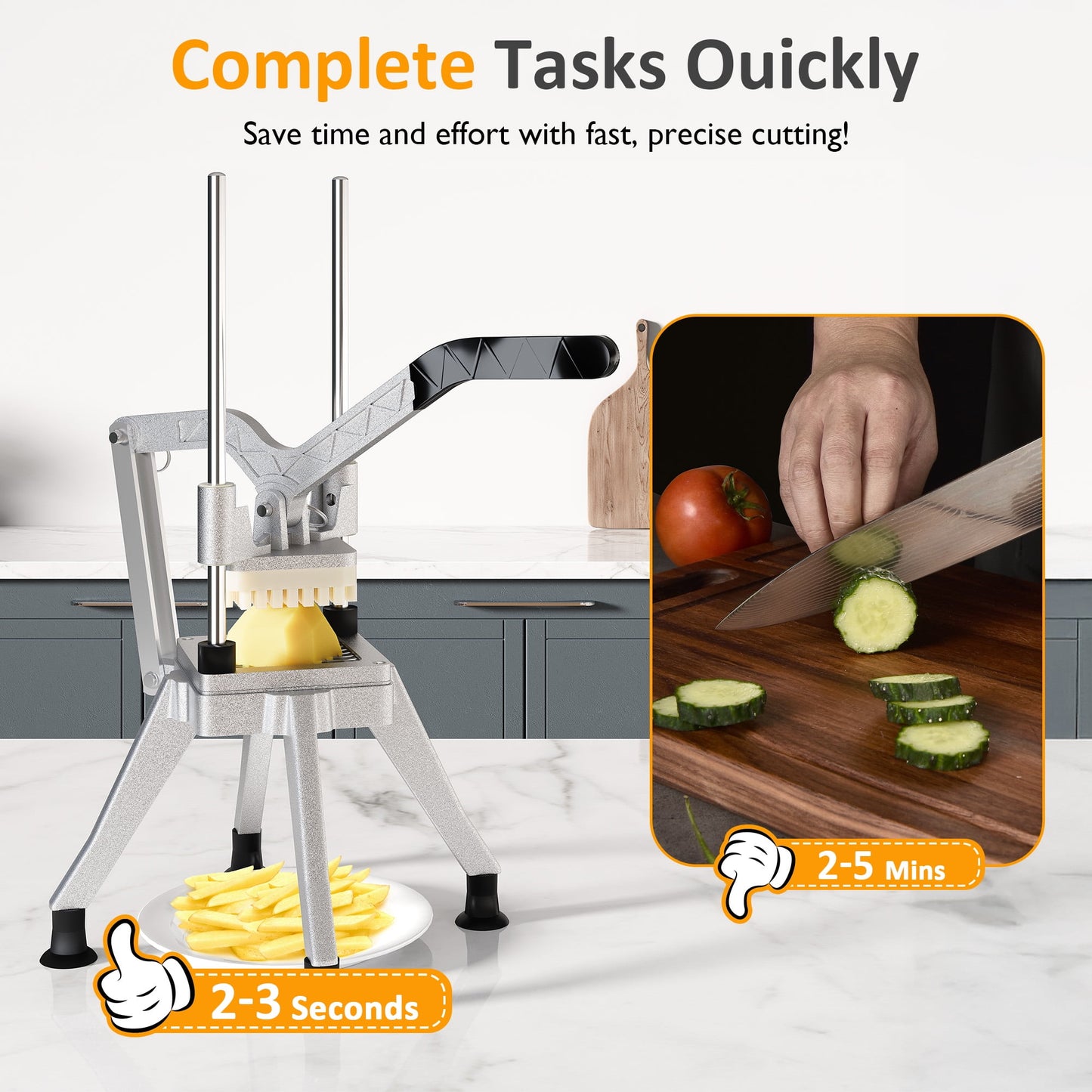 Heynemo Professional Potato Cutter, French Fry Slicer with Replaceable Blades, Stainless Steel Heavy Duty Vegetable Chopper