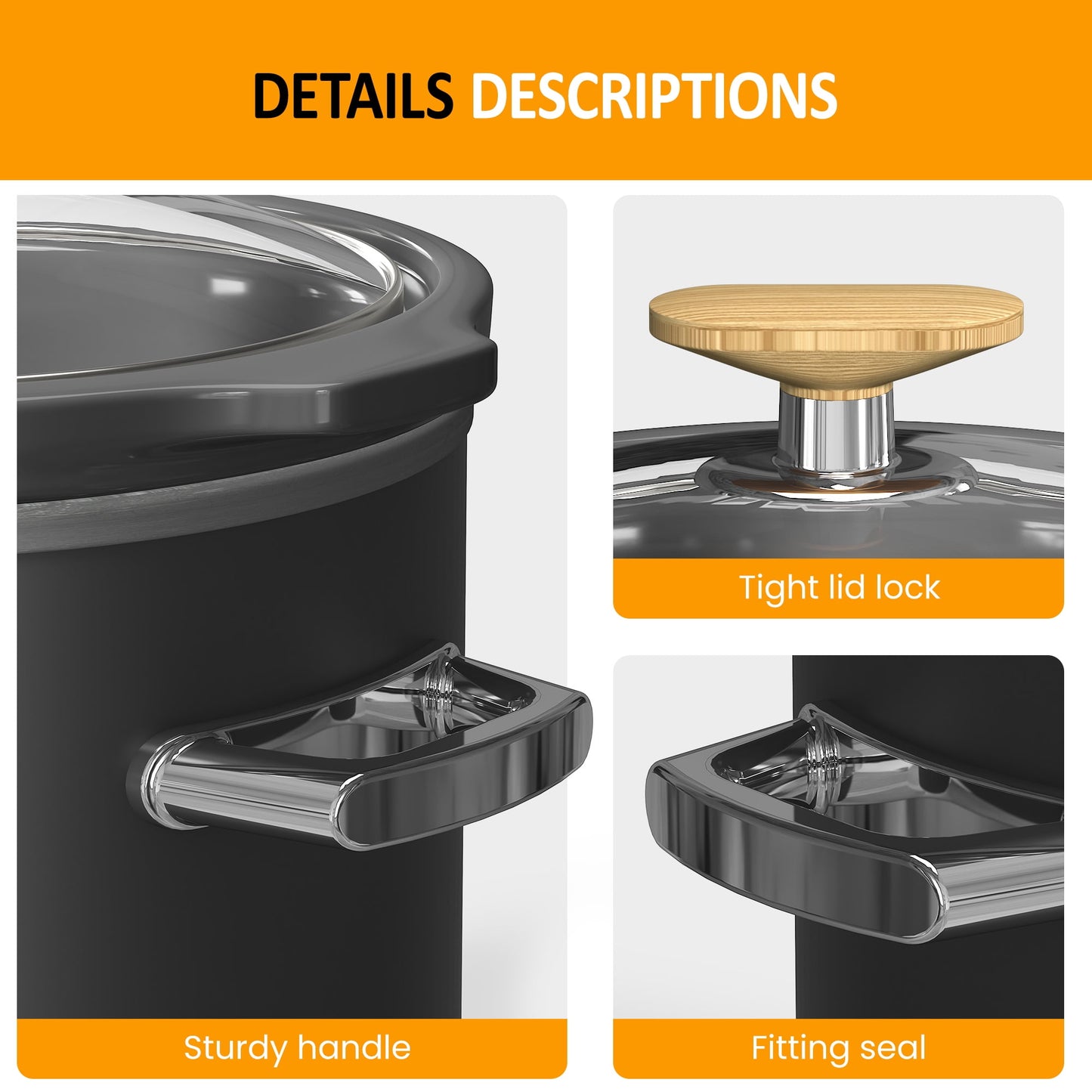 Sunvivi 2 Quart Slow Cooker with Removable Ceramic Pot and 3 Heating Settings, Grey