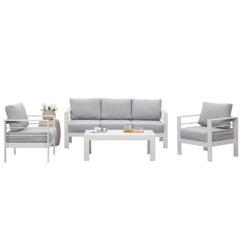 Superjoe Aluminum Outdoor Furniture Set 4 Pcs Patio Sectional Conversation Sofa Set with Coffee Table,White