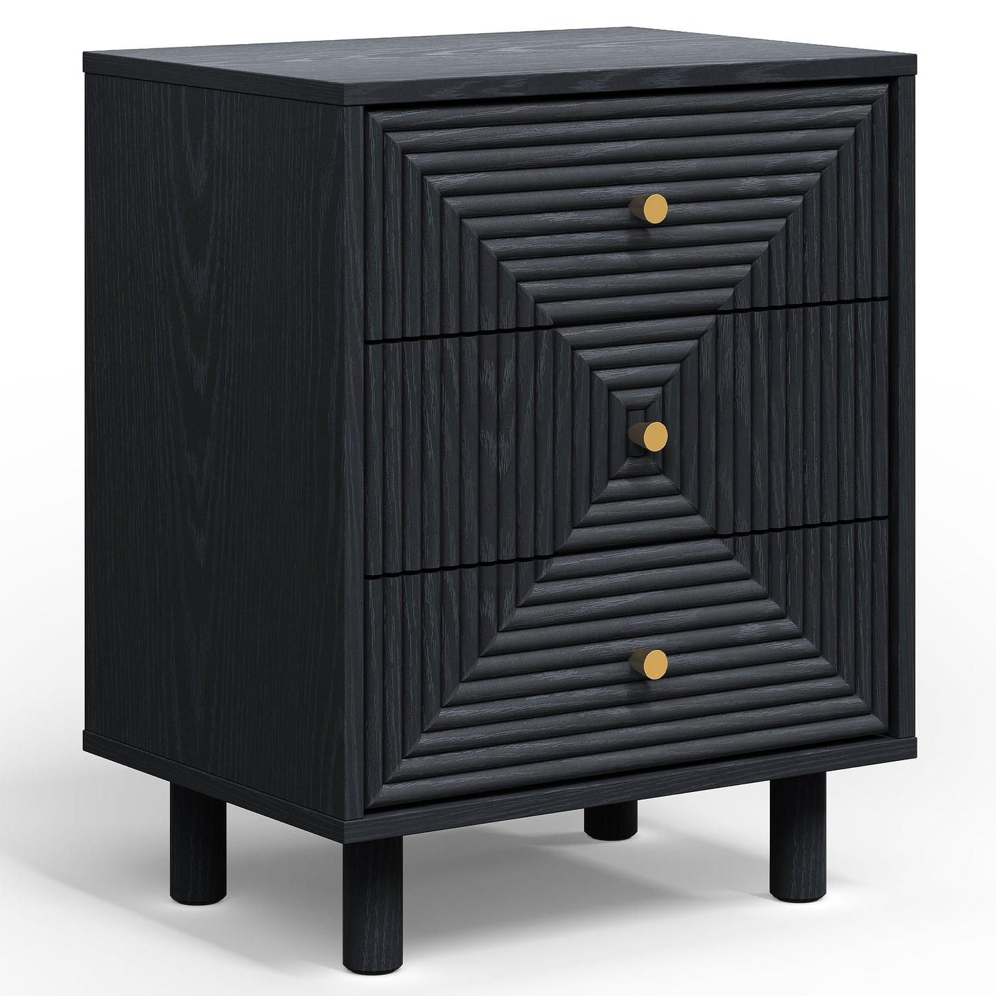 Heynemo Nightstand with 3 Drawers Set of 2, Modern Chest of Drawers for Bedroom, Living Room, Entryway, Black
