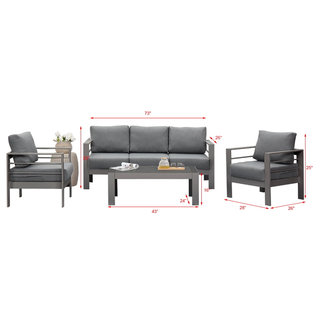 Superjoe Aluminum Outdoor Furniture Set 4 Pcs Patio Conversation Sofa Set with Coffee Table,Gray