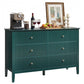 May in Color Fluted 6 Drawer Dresser, Wide Modern Chest of Drawers, Large Wood Storage Cabinet Organizer for Bedroom, Living Room, Hallway, Entryway, Green
