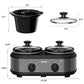 Sunvivi Small Double Slow Cooker, 2 Pot 1.25 Quart Oval Crock Food Warmer Buffet Server, Stainless Steel, Gray