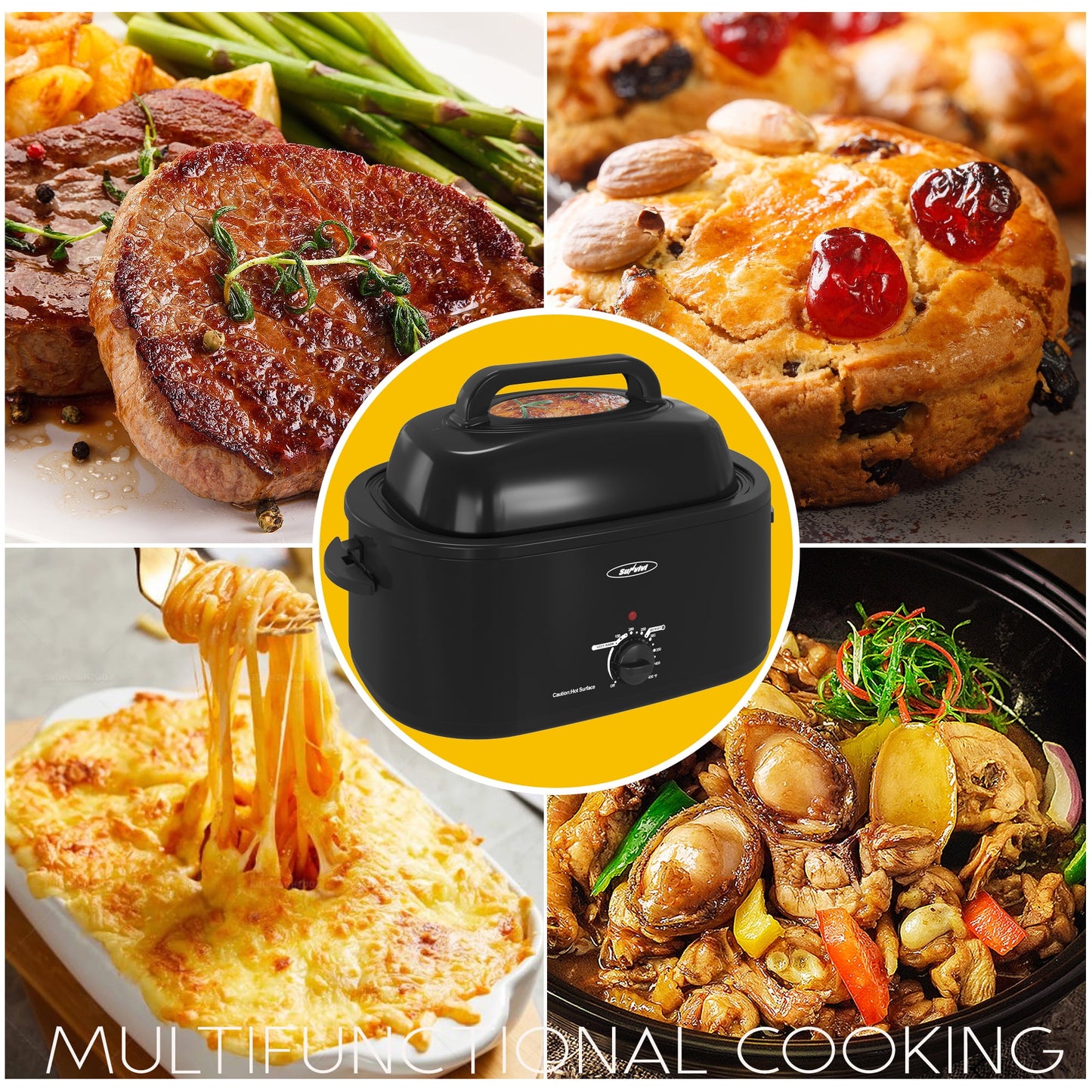 SUNVIVI slow pot roast chicken oven combination, large capacity suitable for family gatherings ,Stainless Steel,Black